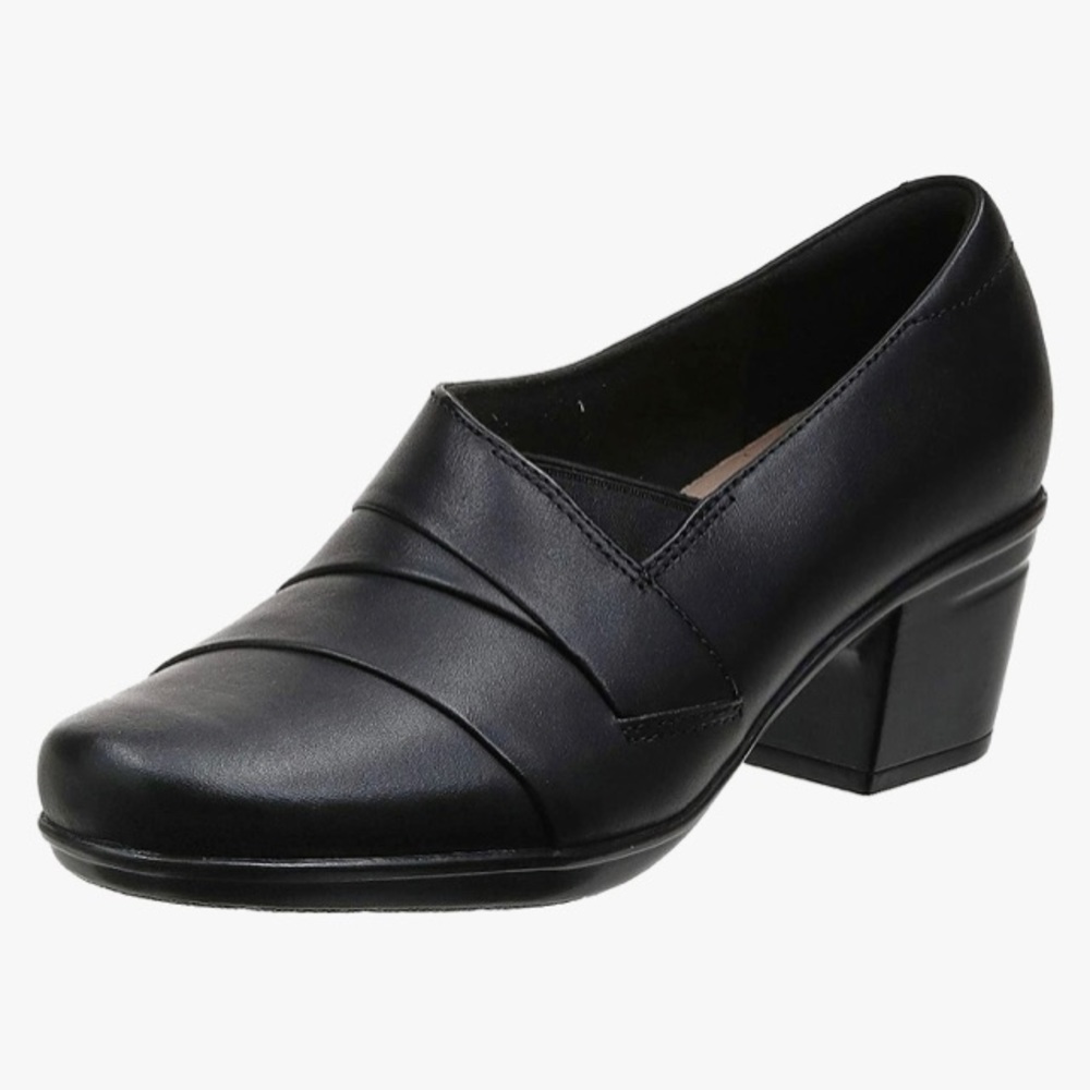 Clark’s Emslie Warbler womens black slip in shoes, leather, size 9